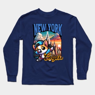 New York Funny Corgi Dabbing Long Sleeve T-Shirt